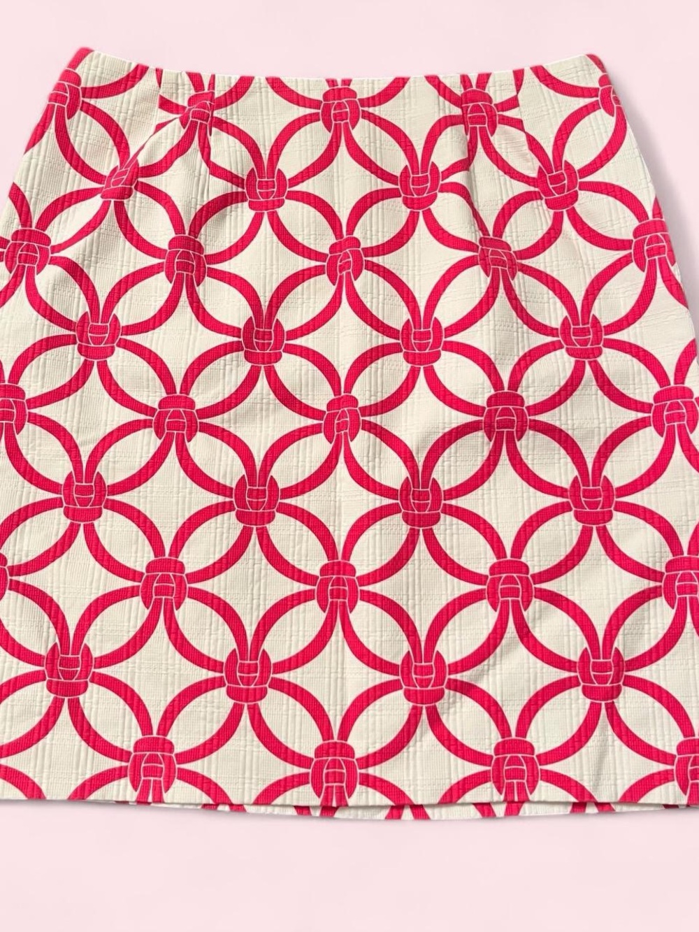 Talbots Cream & Pink Geometric A-Line Cotton Skirt
